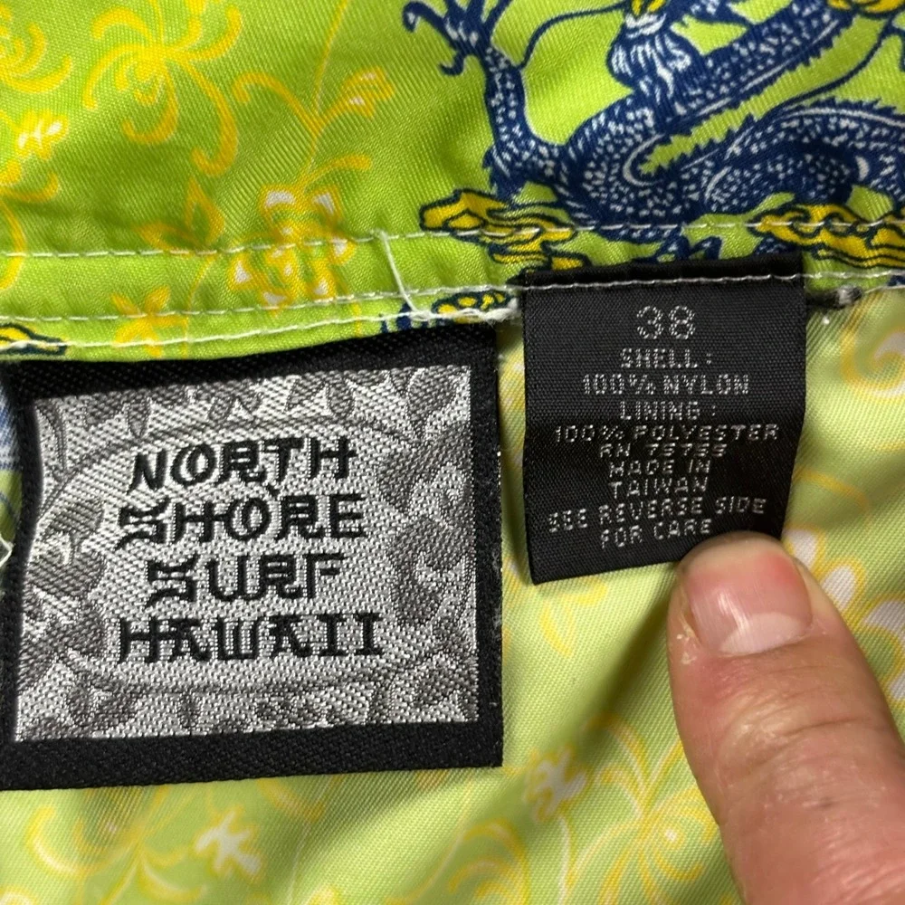 Y2K 2000s North Shore Surf Hawaii Dragon Baggy Board‎ Shorts Green Mens Size 38